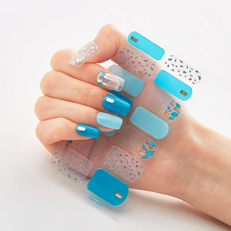 UV Semi Cured Gel Nail Wraps – Long Lasting French Style LED Gel Nail Stickers for Nail Extensions