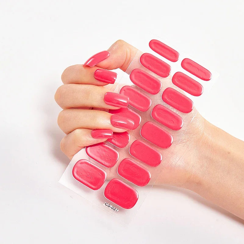 UV Semi Cured Gel Nail Wraps – Long Lasting French Style LED Gel Nail Stickers for Nail Extensions