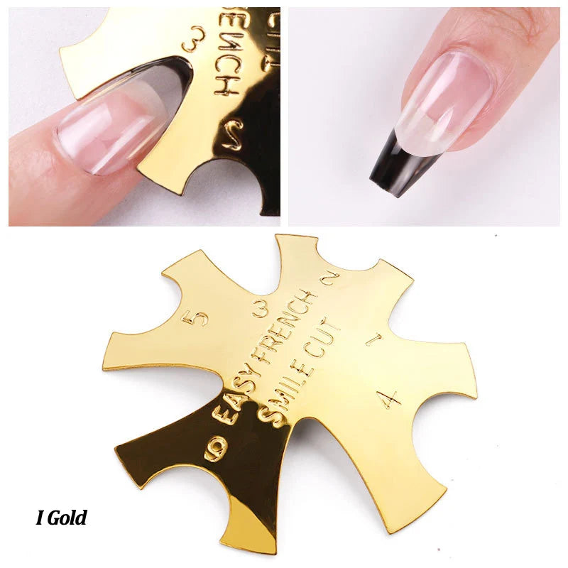 Pro 12 Style Easy French Smile Cut V Line Edge Trimmer Nail Cutter Almond Design Nail Stencil Styling Mold French Manicure Tools