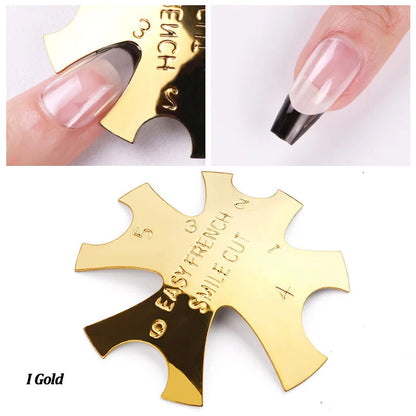 Pro 12 Style Easy French Smile Cut V Line Edge Trimmer Nail Cutter Almond Design Nail Stencil Styling Mold French Manicure Tools
