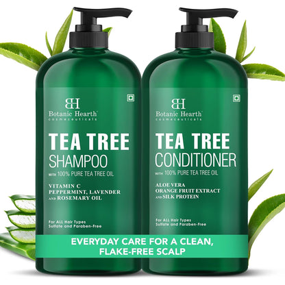 Tea Tree Shampoo and Conditioner Set - with 100% Pure Tea Tree Oil, for Itchy and Dry Scalp, Sulfate Free, Paraben Free - for Men and Women - 2 Bottles 16 Fl Oz Each