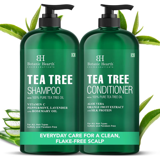 Tea Tree Shampoo and Conditioner Set - with 100% Pure Tea Tree Oil, for Itchy and Dry Scalp, Sulfate Free, Paraben Free - for Men and Women - 2 Bottles 16 Fl Oz Each