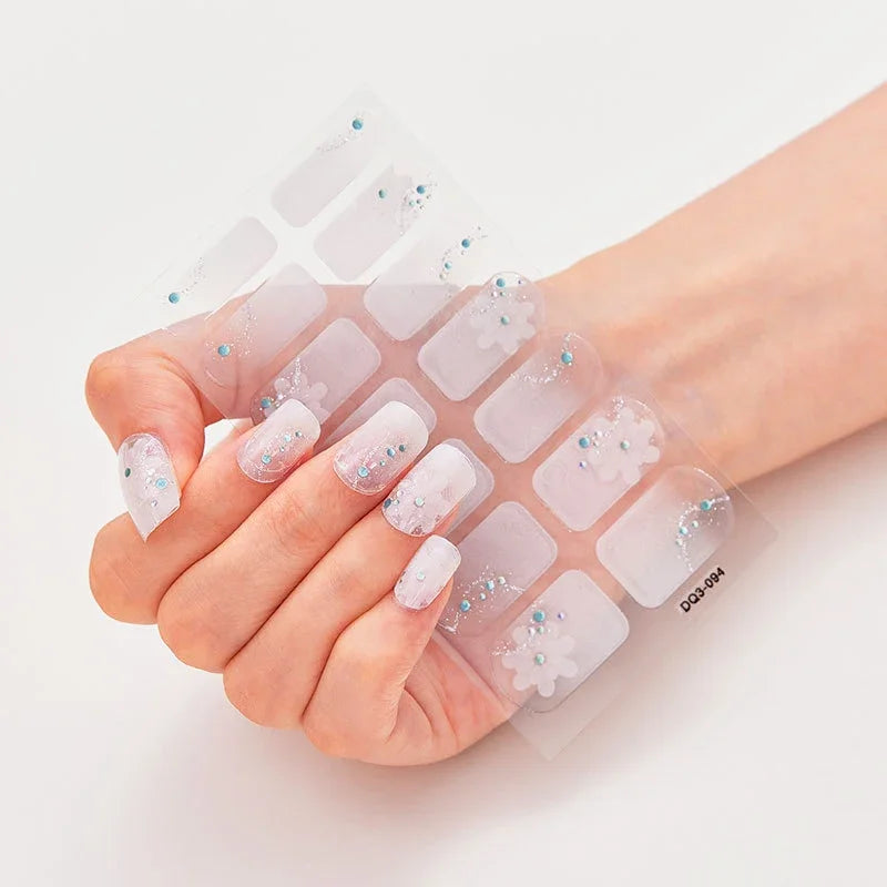 UV Semi Cured Gel Nail Wraps – Long Lasting French Style LED Gel Nail Stickers for Nail Extensions